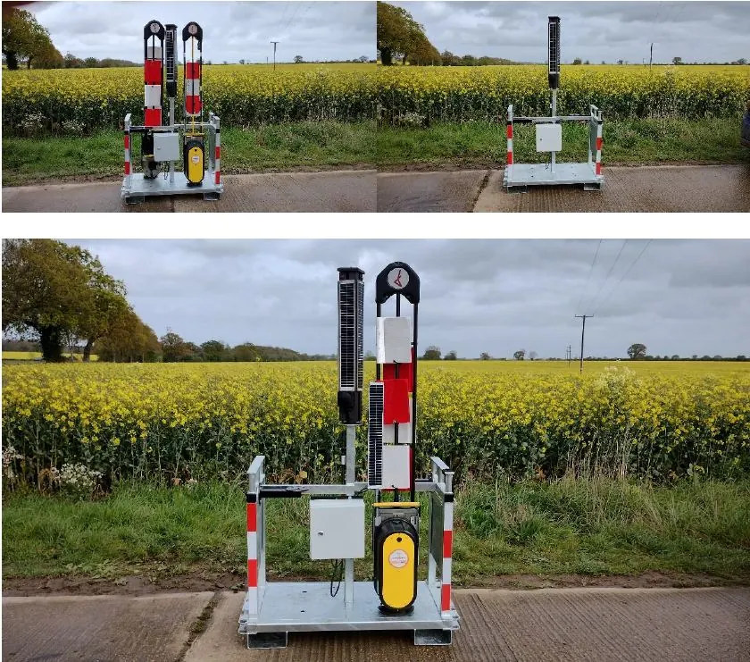 Two Dofygate 4 units on ComboPallets in front of a rapeseed field