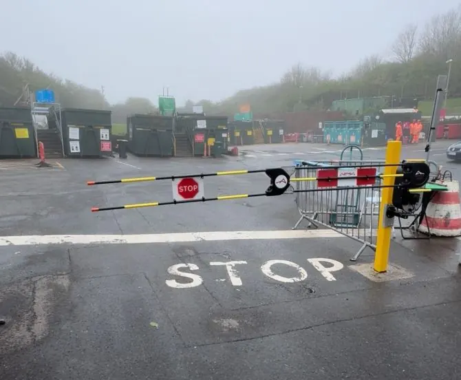 Dofygate solar powered barrier at the entrance to a Veolia recycling centre